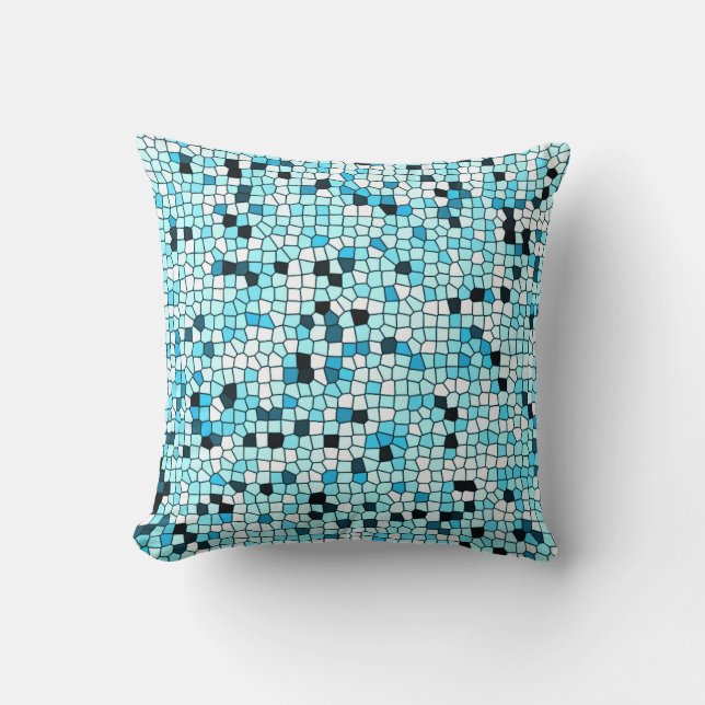 Shades of Teal Blue Stylish Mosaic Patterned Cushion (Front)