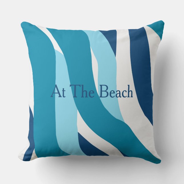 Shades of Teal Personalised Blue Wave Throw Pillow (Front)