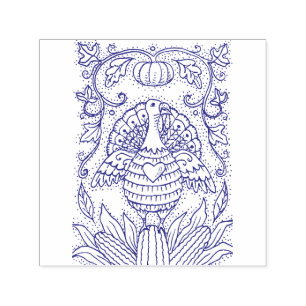 SHADES OF THANKSGIVING TURKEY, CORN & PUMPKIN FOLK SELF-INKING STAMP