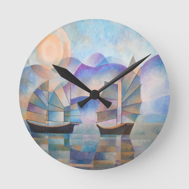 Shades of Tranquillity Oriental Junks Round Clock (Front)