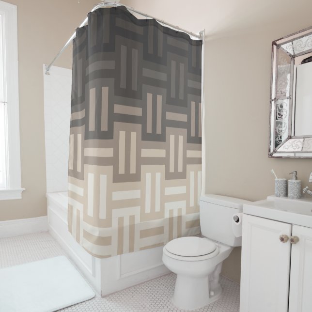 Shades of warm Neutrals quilt pattern Shower Curtain (In Situ)