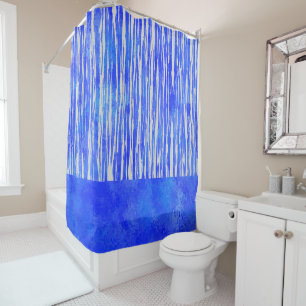 Shades of White and Blue Striped Pattern Shower Curtain