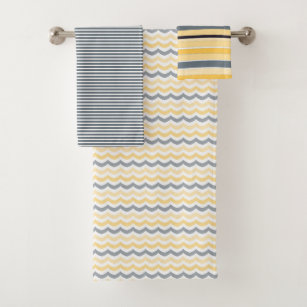 blue and yellow striped bath towels