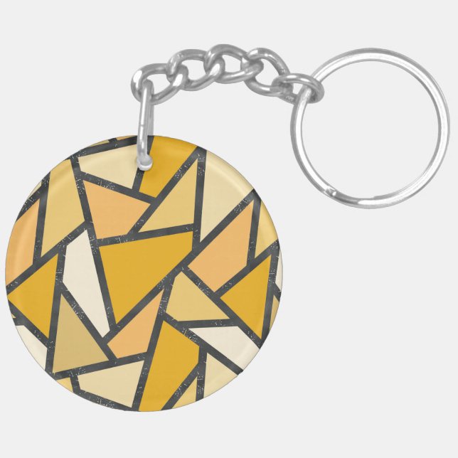 Shades of yellow stained glass pattern key ring (Back Left)
