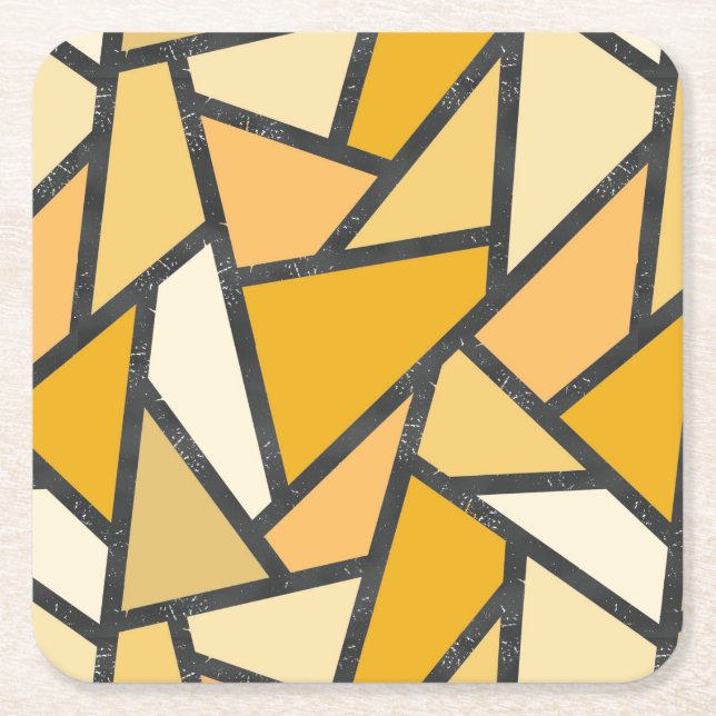 Shades of yellow stained glass pattern square paper coaster (Front)