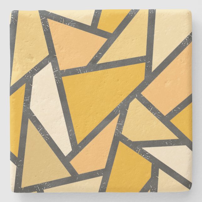 Shades of yellow stained glass pattern stone coaster (Front)