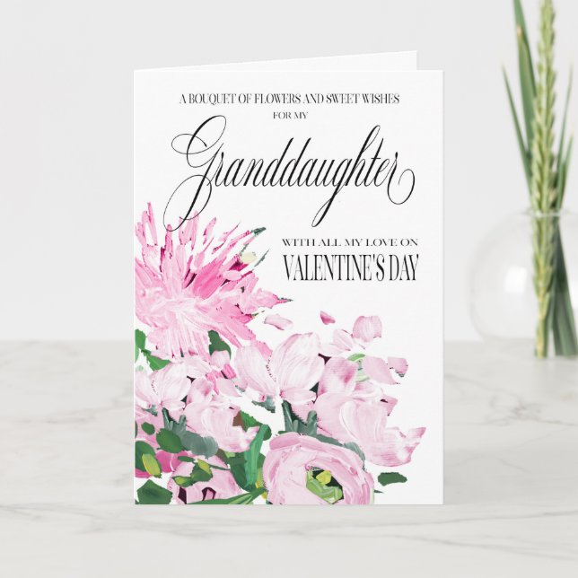 Shades Pink Floral Bouquet Valentine Granddaughter Card (Front)