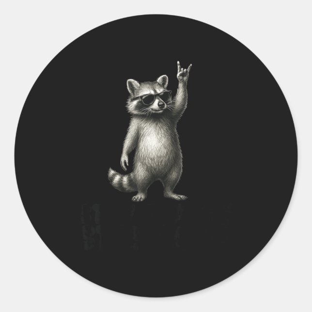 Shades Trash DJ Rock Raccoon Panda Classic Round Sticker (Front)