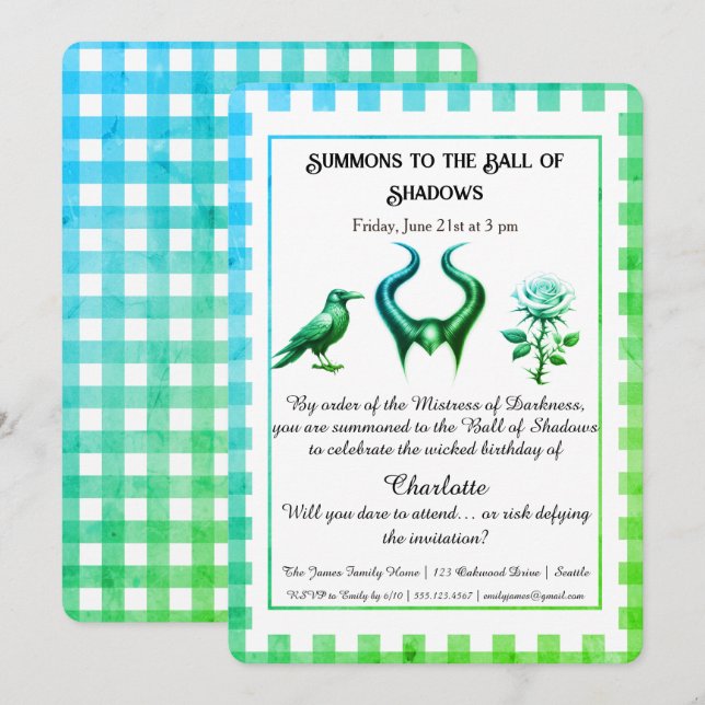 Shadow Ball Dark Fantasy Birthday Design Script Invitation (Front/Back)