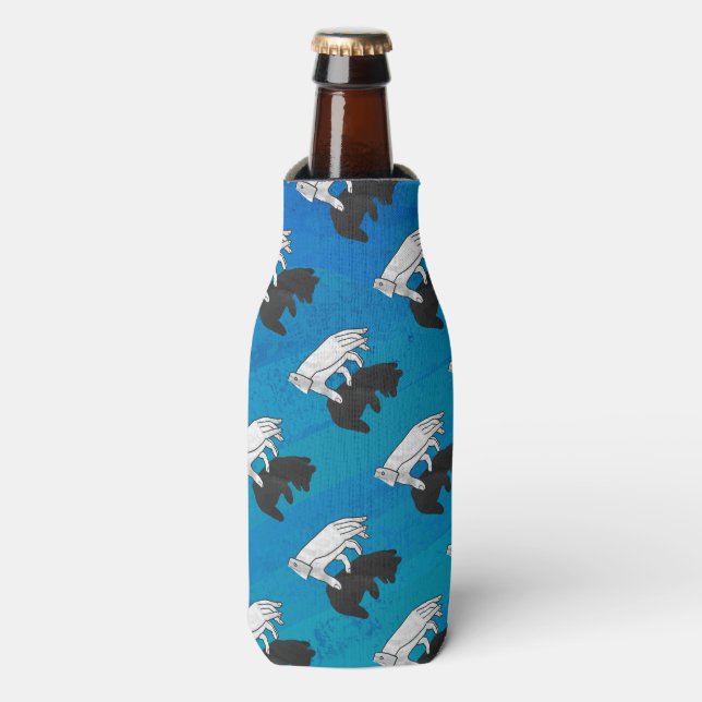 Shadow Bear Cub on Blue Bottle Cooler (Bottle Front)