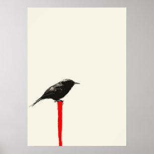 Shadow Bird on a Red Post Poster