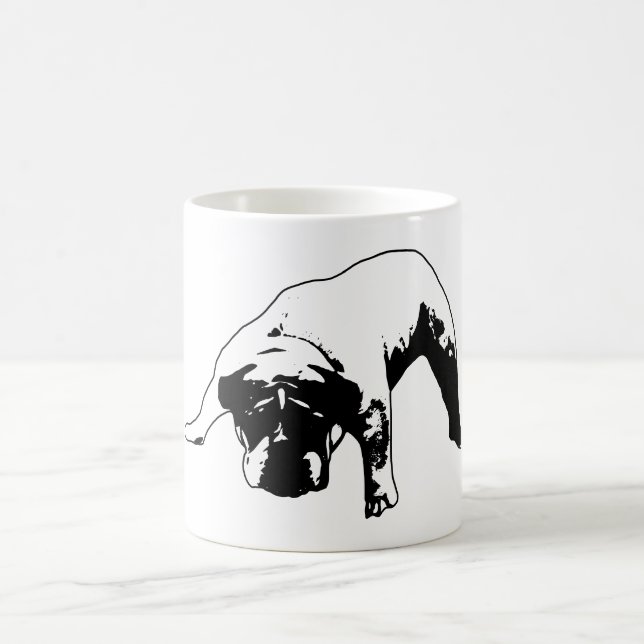 Shadow‑cut bulldog stance in stark monochrome coffee mug (Center)