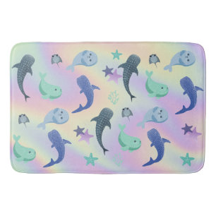 Shadow fish seal whale on gradient galaxy bath mat