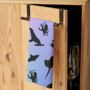 shadow fish shark sea crab gradient galaxy ocean tea towel