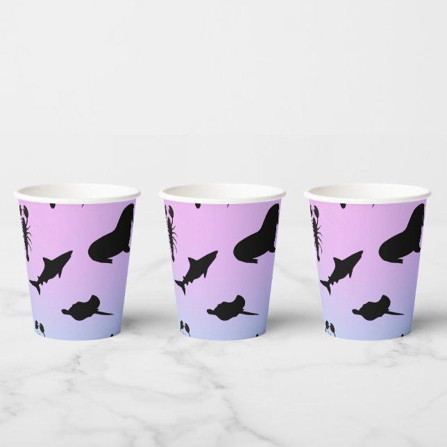 shadow fish shark sea creatures on gradient ocean  paper cups (Multi)