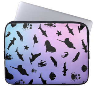 shadow fish shark seal whale crab on galaxy ocean  laptop sleeve