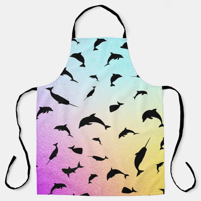 Shadow fish shark whale gradient colourful galaxy apron (Front)