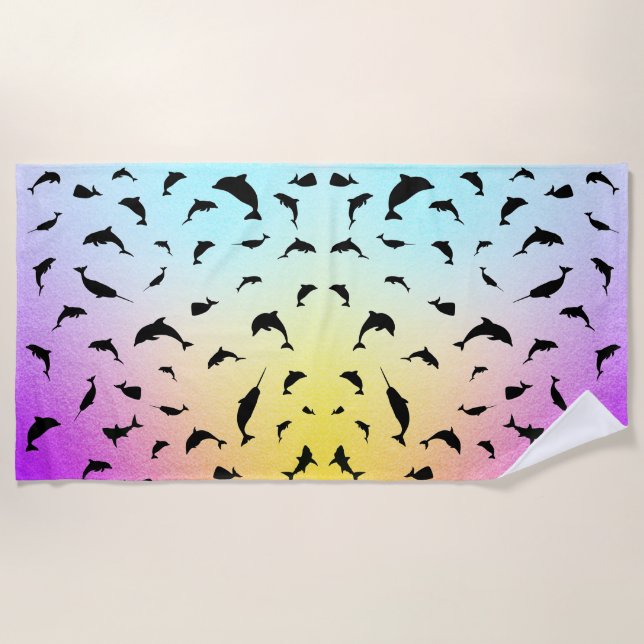 Shadow fish shark whale gradient colourful galaxy beach towel (Front)