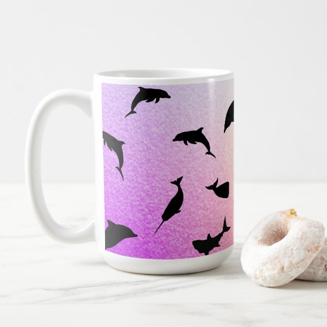 Shadow fish shark whale gradient colourful galaxy coffee mug (With Donut)