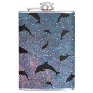 Shadow fish shark whale gradient colourful galaxy hip flask