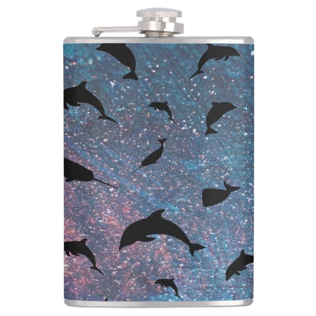 Shadow fish shark whale gradient colourful galaxy hip flask (Front)