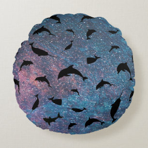 Shadow fish shark whale gradient colourful galaxy round cushion