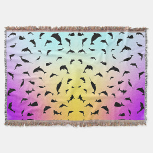Shadow fish shark whale gradient colourful galaxy throw blanket