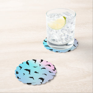 shadow fish shark whale gradient rainbow ocean paper coaster