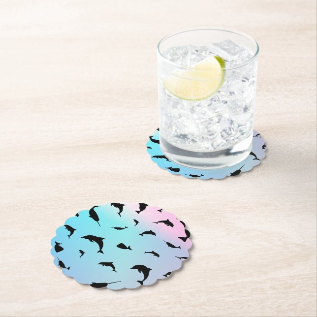 shadow fish shark whale gradient rainbow ocean paper coaster (Insitu)