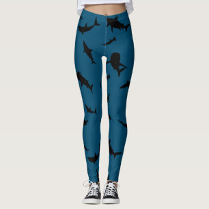 shadow fish shark whale on gradient Blue Ocean Leggings