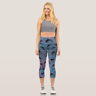 shadow fish shark whale on gradient galaxy   capri leggings