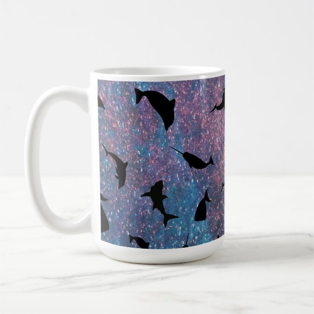 shadow fish shark whale on gradient galaxy    coffee mug (Left)