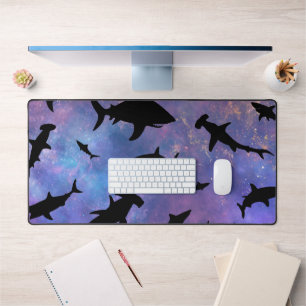 shadow fish shark whale on gradient galaxy desk mat
