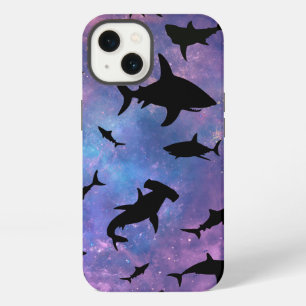 shadow fish shark whale on gradient galaxy iPhone 13 case