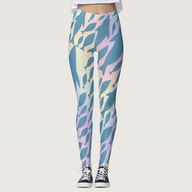 Shadow Fish Shark Whale on gradient galaxy Leggings (Front)