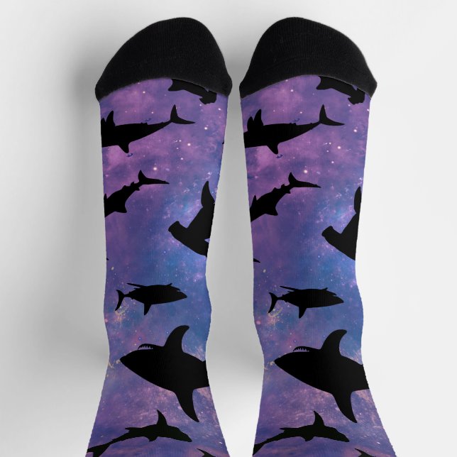 shadow fish shark whale on gradient galaxy socks (Top)