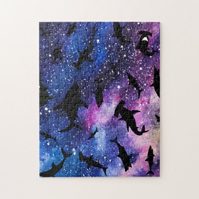 Shadow fish shark whale on gradient galaxy Space Jigsaw Puzzle (Vertical)