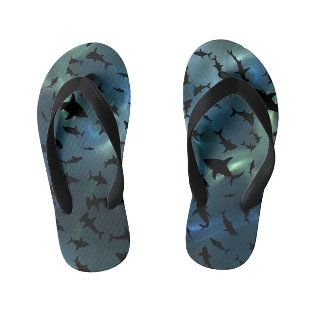 Shadow fish shark whale on gradient galaxy Space Kid's Thongs (Footbed)