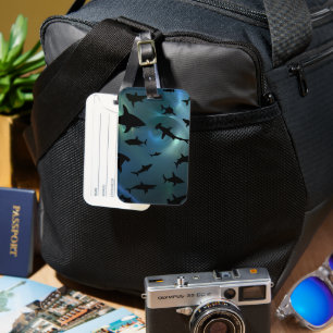 Shadow fish shark whale on gradient galaxy Space Luggage Tag