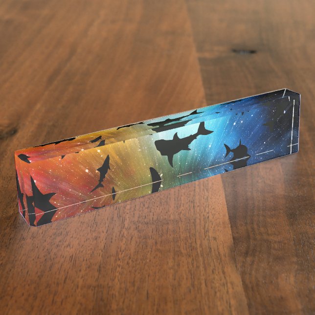 Shadow fish shark whale on gradient galaxy Space Nameplate (Side)
