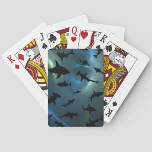 Shadow fish shark whale on gradient galaxy Space Playing Cards