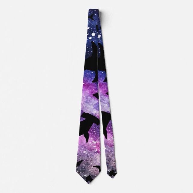 Shadow fish shark whale on gradient galaxy Space Tie (Front)