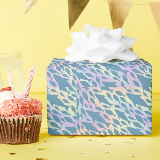 Shadow Fish Shark Whale on gradient galaxy Wrapping Paper (Birthday Party)