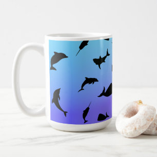shadow fish shark whale on gradient ocean coffee mug