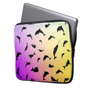 shadow fish shark whale on gradient ocean laptop sleeve