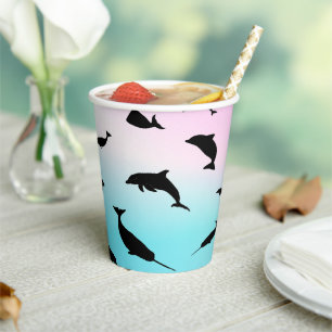 shadow fish shark whale on gradient ocean paper cups