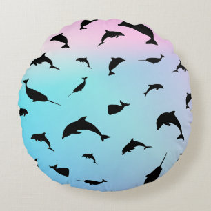 shadow fish shark whale on gradient ocean  round cushion