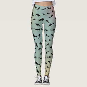 shadow fish shark whale on gradient Rainbow ocean Leggings