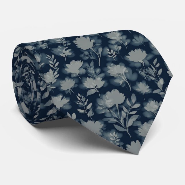 Shadow Floral Silhouette Pattern Tie (Rolled)
