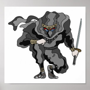 Shadow lurking in the darkness. Cyber ninja. Poster